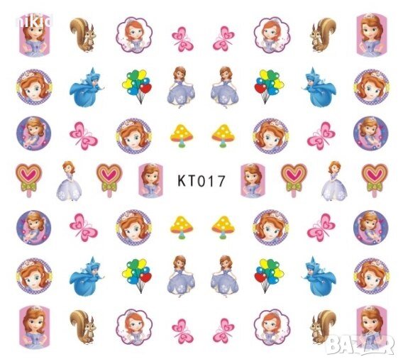 KT017 София Първа и приятели принцеса татос ваденки слайдер водни стикери за нокти маникюр, снимка 1