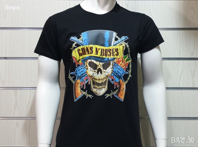 Нова мъжка тениска с дигитален печат на музикалната група GUNS N'ROSES, с череп, снимка 1