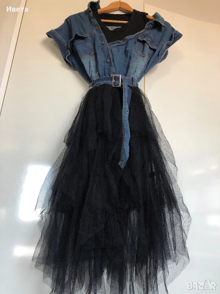 Дънкова рокля и тюл, снимка 1