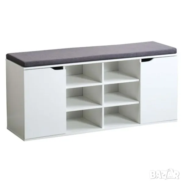 👟🪑 Поставка за обувки с 2 врати + възглавница – Бяло, компактно и практично решение!, снимка 1