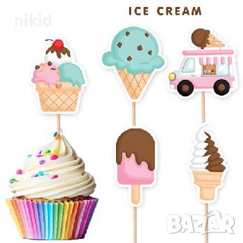 10 бр сладолед бус Сладоледено парти топери клечки за мъфини декорация и украса, снимка 1