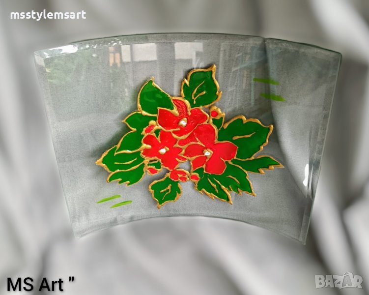 Картина с цветя! Рисувано стъкло , снимка 1