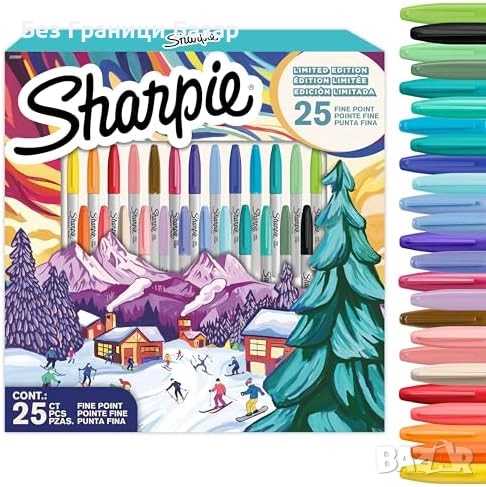 Нов Празничен сет Sharpie 25 перманентни маркера – наситени цветове, снимка 1