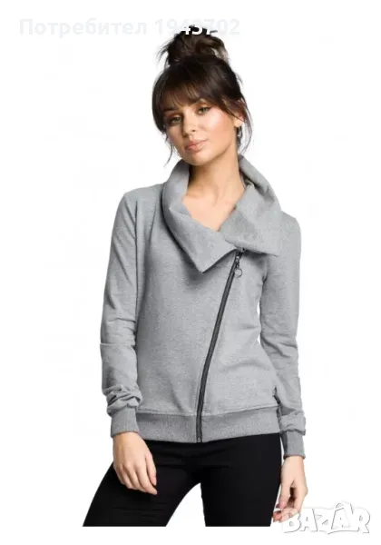 Суичър с асиметричен цип в сив цвят B071 BE, снимка 1