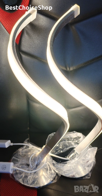 LED спирална настолна лампа с димиране – Модерна S-образна алуминиева, снимка 1