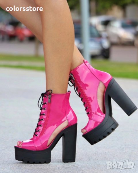 Летни боти на ток - циклама лак - 74, снимка 1