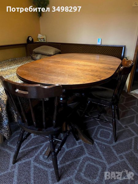 Разтегателна маса масив с 4 бр. столове и кухненски ъгъл, снимка 1