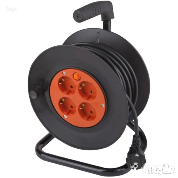  Удължител с макара Evotools 677053, 4 гнезда, Кабел 3x1.5мм2, 30 м, Черен , снимка 1