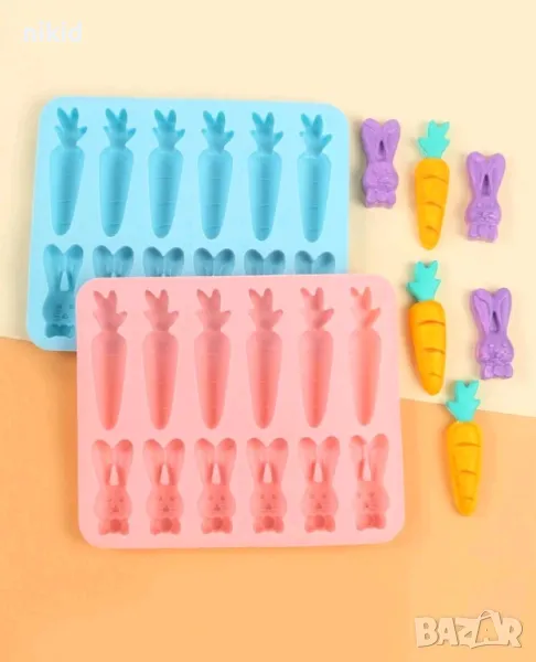 Заек морков моркови силиконов молд форма фондан шоколад бонбони декор, снимка 1