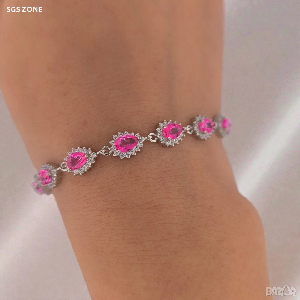 сребърна гривна с естествен розов топаз, снимка 1