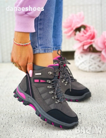 Туристически боти в сиво и циклама - РАЗПРОДАЖБА , снимка 7 - Дамски боти - 51989587