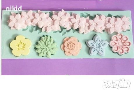Много красиви цветя и ивица борд кант силиконов молд форма за украса торта сладки с фондан мъфини, снимка 4 - Форми - 21502780