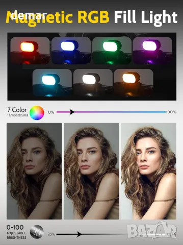 Статив за мобилен телефон AOCHUAN, iPhone/Android, с дистанционно и RGB светлина, M2Pro бял, снимка 4 - Селфи стикове, аксесоари - 48424642