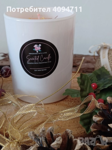 Декоративна свещ със соев восък и аромат на цветя, снимка 6 - Декорация за дома - 52402877