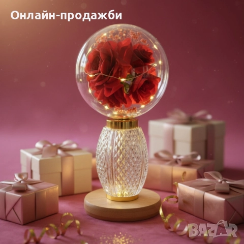 Декоративна лампа с червени рози и мека светлина!, снимка 2 - Декорация за дома - 52215154