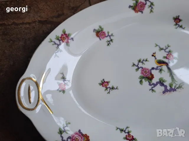 порцеланово елипсовидно плато с цветя и райски птици Limoges 8/2, снимка 4 - Сервизи - 49939150