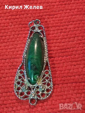 ПОСРЕБРЕН СТАРИНЕН ФИЛИГРАНЕН СТИЛ МАЛАХИТЕН МЕДАЛЬОН 14335, снимка 6 - Антикварни и старинни предмети - 35645973