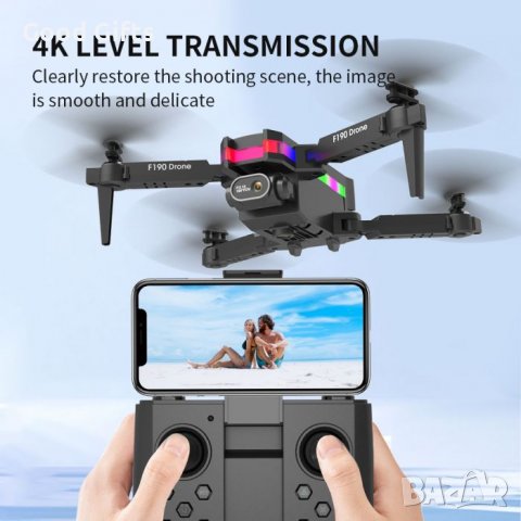 F190 WIFI FPV дрон с широкоъгълна HD 4K 1080P камера с фиксиране , RC сгъваем квадрокоптер дрон