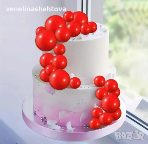 120 броя червени топчета топки на тел от стиропор за декорация на торта , снимка 4 - Други - 52873782