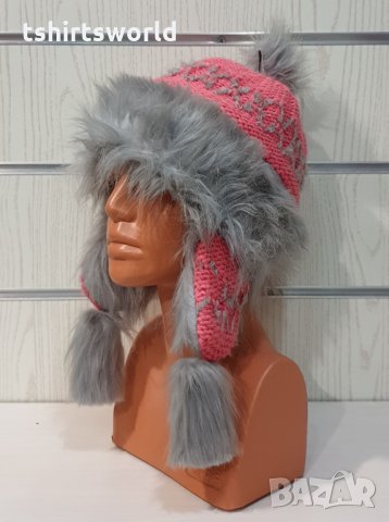 Нова зимна пухкава шапка с помпон тип ушанка, снимка 1 - Шапки - 35463091