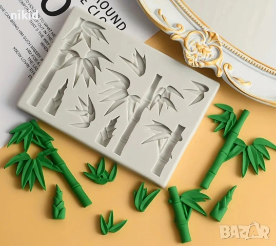 Бамбук Бамбукови пръчки с листа силиконов молд форма фондан шоколад гипс декор 