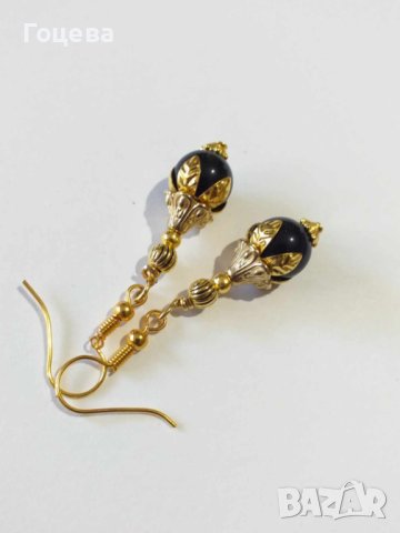 Прекрасни обеци с Черен диамант и изящни орнаменти в цвят Антично злато, снимка 2 - Бижутерийни комплекти - 42473190