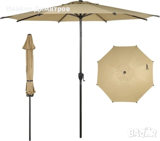 Градински чадър Ф270 см Беж-Каки, снимка 3 - Градински мебели, декорация  - 54331337