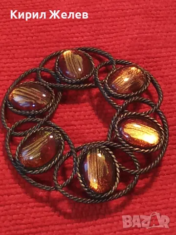 СТАРА ЛАКИРАНА МЕСИНГОВА РЕТРО АРТ СТИЛ БРОШКА с ЦВЕТНО СТЪКЛО Тип МУРАНО 31898, снимка 10 - Антикварни и старинни предмети - 48160239