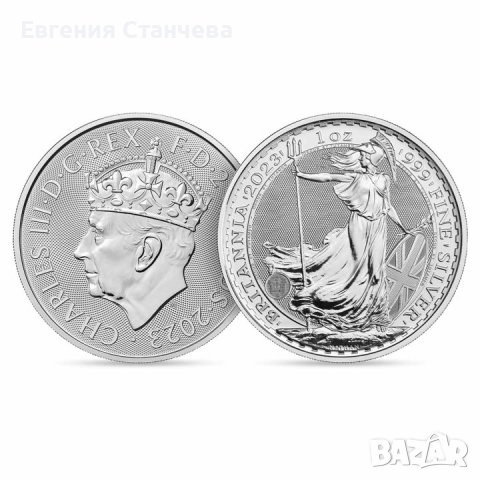сребърна монета  1 oz оз британия чарлз корона инвестиционно сребро