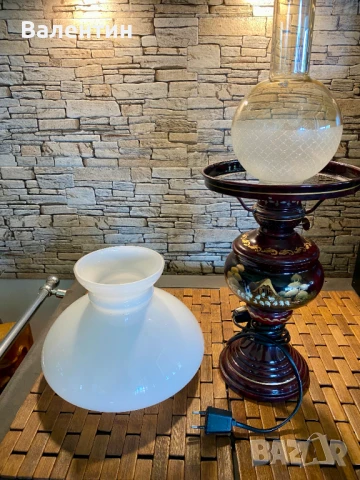 #0015# Винтидж електрическа лампа – калай, ръчно рисувана, Холандия (Tiel), снимка 3 - Настолни лампи - 50701162