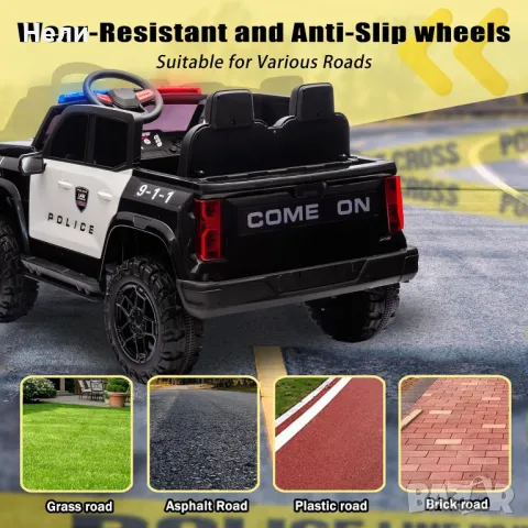 Двуместен акумулаторен джип POLICE 4X4 24V MP3 меки гуми,Кожена седалк, снимка 8 - Детски велосипеди, триколки и коли - 48292075