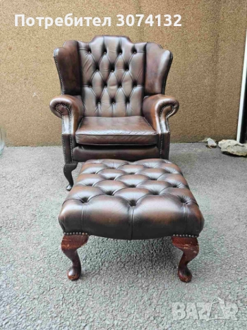 Кресло с табуретка в стил Честърфийлд, снимка 4 - Дивани и мека мебел - 52829151