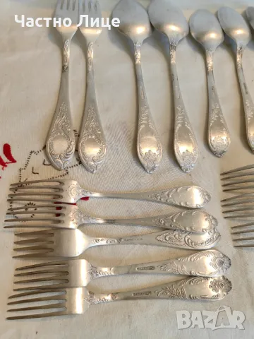 18 Руски Соц СССР Посребрени Мелхиор Вилици и Лъжици 1970те, снимка 5 - Антикварни и старинни предмети - 47195618