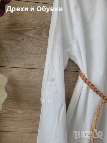 Бяла дълга риза памучна материя Размер М , снимка 4 - Рокли - 54095784
