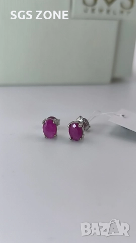 Сребърни обеци с рубин., снимка 7 - Обеци - 52873074