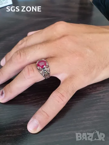 Мъжки Сребърни Пръстени с Естествени Камъни, снимка 3 - Колиета, медальони, синджири - 49932200