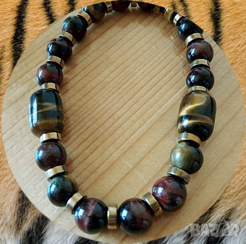 Гривна с "Тигрово око" и позлатен хематит