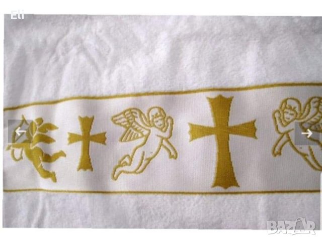 Бели хавлиени кърпи за кръщене с бродирани златни ангелчета и кръсчета от 💯%памук , снимка 3 - Други - 40294807