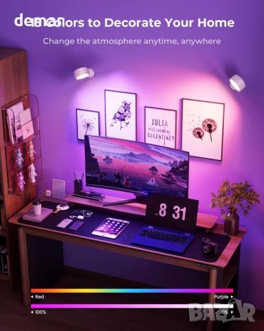 FULEN LED стенна лампа, пакет от 2 броя, 18 цвята, 4 нива на яркост, 8000mAh, дистанционно, снимка 8 - Лед осветление - 50470731