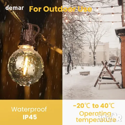 Luusei LED стрингови светлини, 7,6 м, дистанционно, 12+1 нечупливи G40 крушки, IP45, снимка 4 - Лед осветление - 47649825