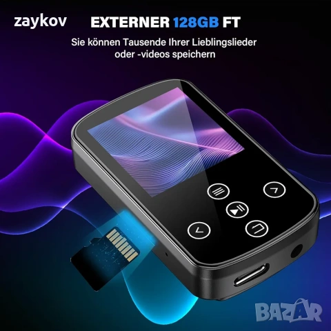 128GB MP3 плейър Bluetooth 5.3, LIUWID мини, снимка 3 - Друга електроника - 53112706