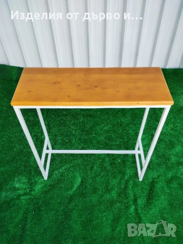 Бар маса с бяла метална конструкция и дървен плот от масив , снимка 7 - Маси - 51102848