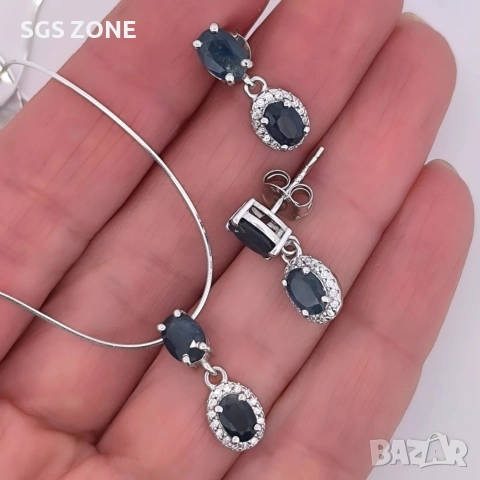 Сребърни обеци със смарагд, сапфир или рубин, снимка 6 - Обеци - 52875265