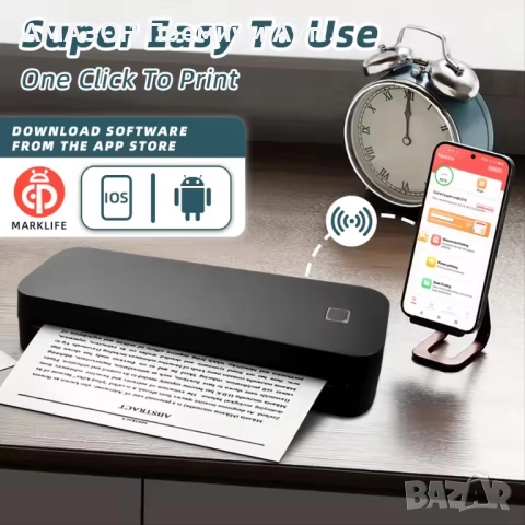 Безжичен Bluetooth термопринтер Marklife D210 A4/татуировки/кола/офис/2600mAh батерия,черен, снимка 2 - Друга електроника - 52990779