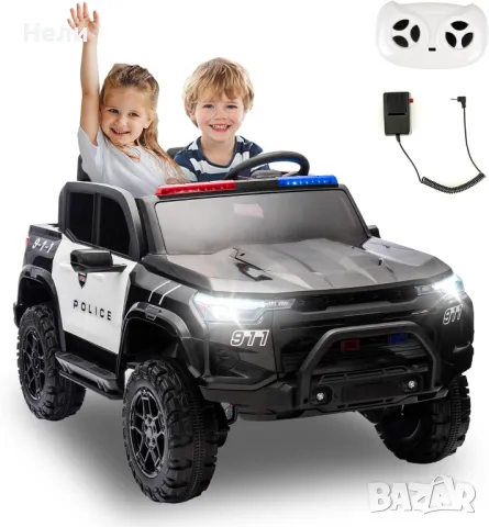 Двуместен акумулаторен джип POLICE 4X4 24V MP3 меки гуми,Кожена седалк, снимка 3 - Детски велосипеди, триколки и коли - 48292075