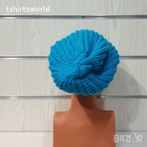 Нова зимна плетена шапка тип джудже в син цвят, снимка 5 - Шапки - 35491097
