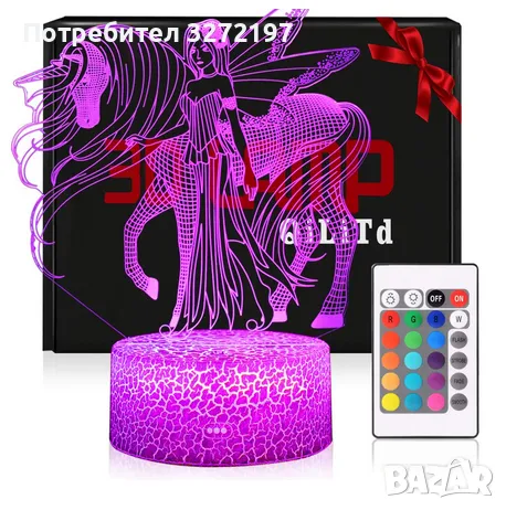 Холограмна 3DLED лампа Еднорог и Принцеса-дистанционно управление 16цвята+други режими на управление, снимка 5 - Настолни лампи - 49481992
