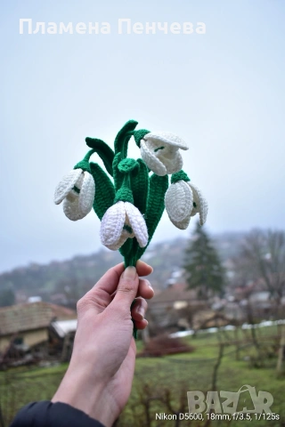 ръчно плетени кокичета , снимка 2 - Декорация за дома - 53338800