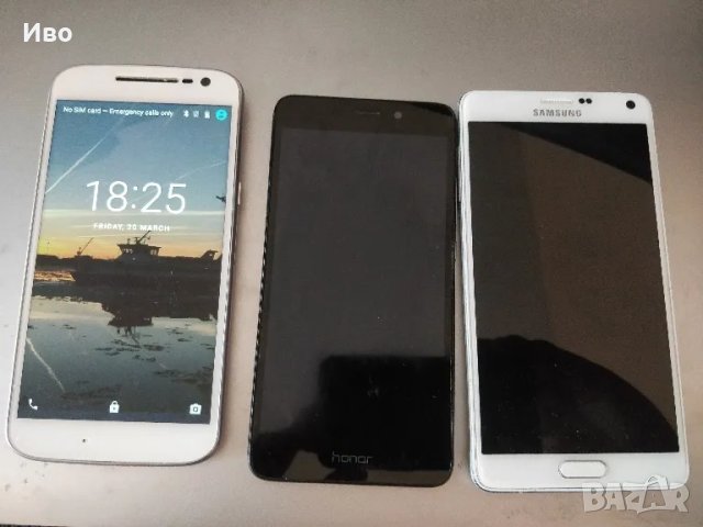 Три телефона за ремонт/части - Moto G, Honor, Samsung Note 4, снимка 1
