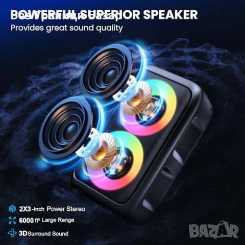 Нова Портативна караоке машина с 2 безжични микрофона Bluetooth USB AUX TF LED, снимка 3 - Други - 54312080